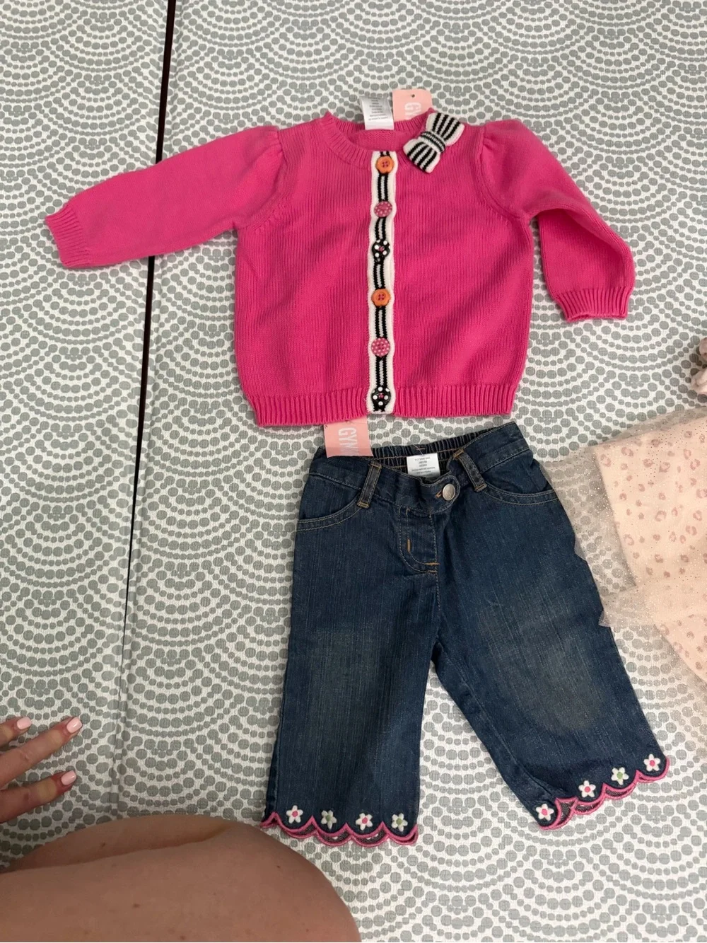 Gymboree Pink Knit Cardigan & Dark Blue Denim Capri Set